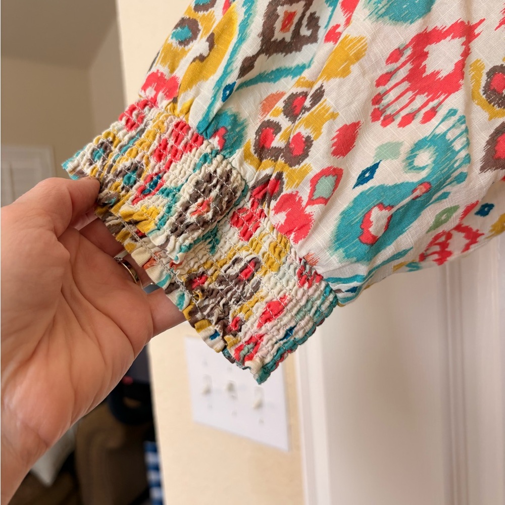 Anthropologie Multicolor Ikat Maxi Dress - Teal, Pink, Yellow - Picture 6 of 12